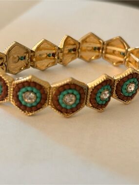 Gold-Tone Beaded Turquoise & Brown Stretch Bracelet - Women Jewelry
